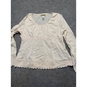 STAMP 10 White Eyelet Lace Boho Peasant Top Long Sleeve Cotton Women’s 16 Runs S